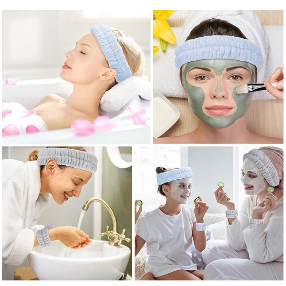 Plush Spa Headband / Wristband Set for Face Washing Skincare Makeup, [Gray] NWT - Picture 3 of 6